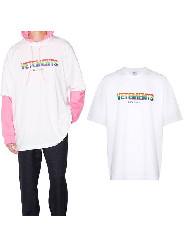 Rainbow Logo Print Short Sleeve T-Shirt White - VETEMENTS - BALAAN 2