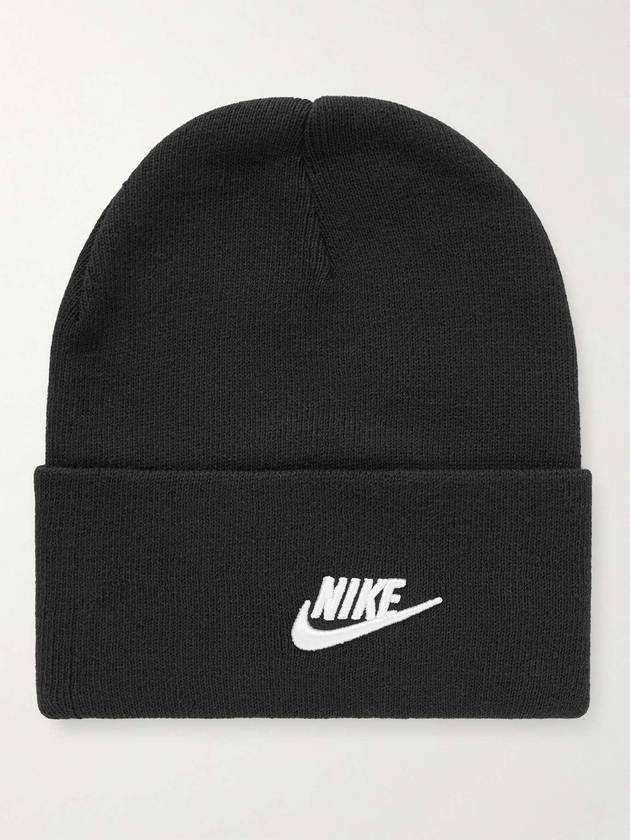 Peak Embroidered Logo Cotton Blend Beanie Black - NIKE - BALAAN 1