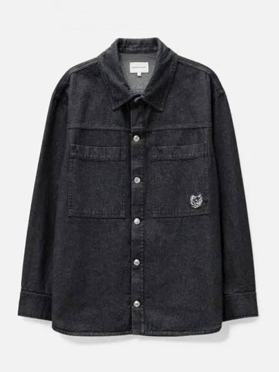 Fox Head Patch Washed Denim Workwear Over Long Sleeve Shirt Black - MAISON KITSUNE - BALAAN 2