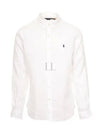 Embroidered Pony Linen Long Sleeve Shirt White - POLO RALPH LAUREN - BALAAN 2