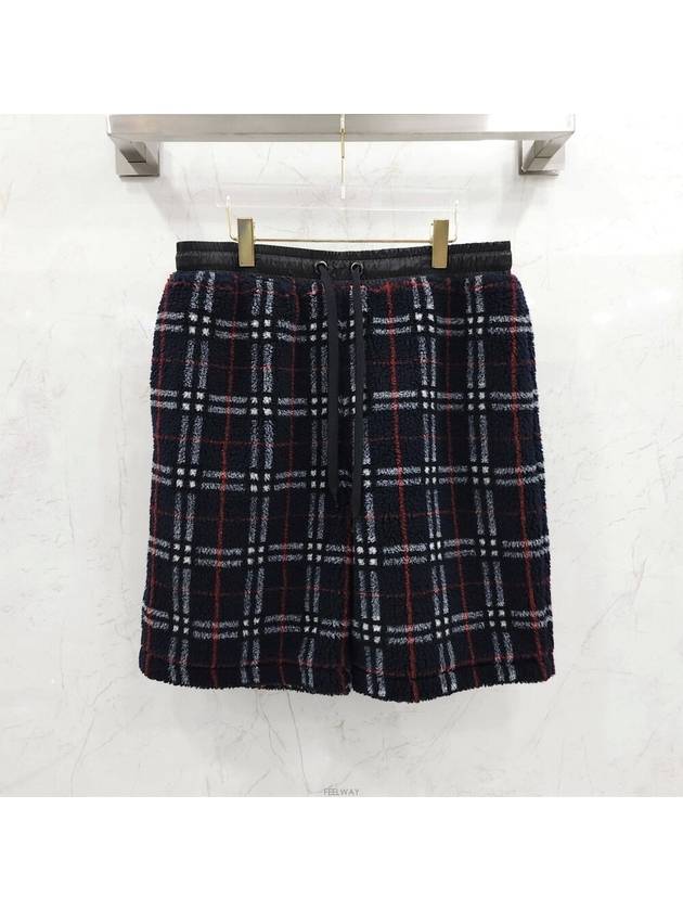 Lux You M Navy check drawcord fleece shorts - BURBERRY - BALAAN 1