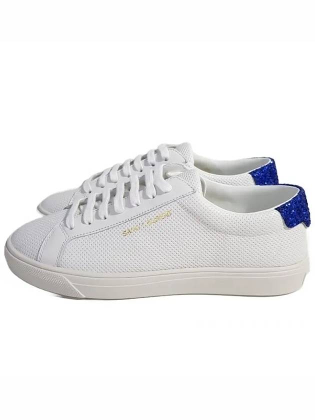 Andy Glitter Leather Low Top Sneakers White Blue - SAINT LAURENT - BALAAN 4