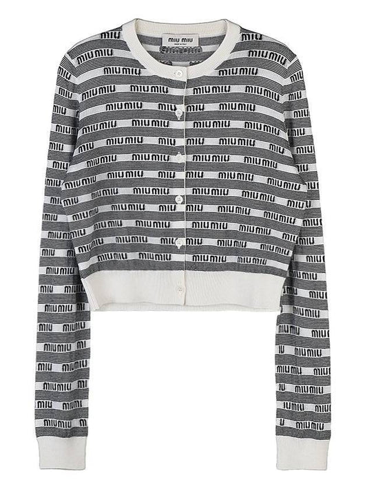 Cashmere Silk Cardigan White Black - MIU MIU - 1