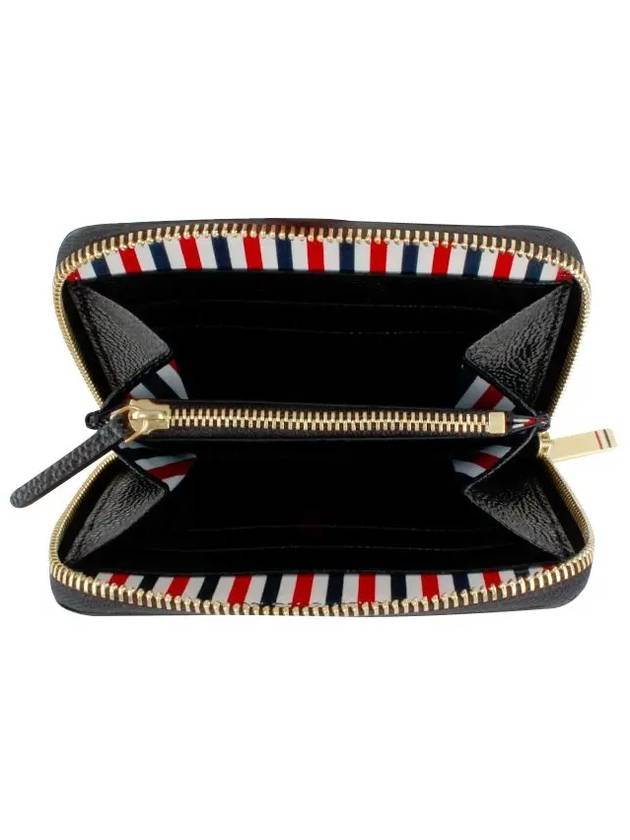 Three Stripes Pebble Grain Zipper Round Half Wallet Black - THOM BROWNE - BALAAN 7