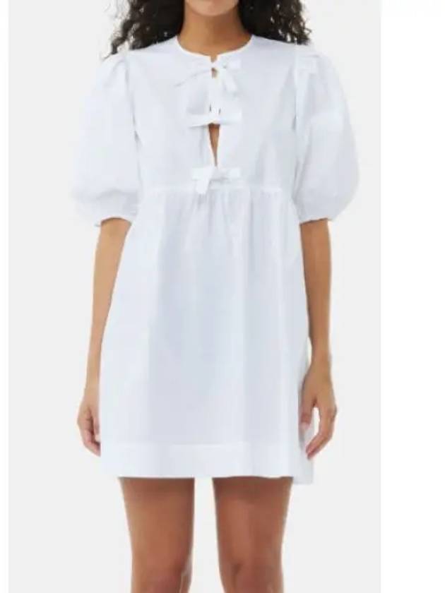 String Cotton Poplin Short Dress Bright White - GANNI - BALAAN 2