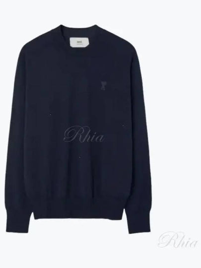 Logo Crew Neck Knit Top Navy - AMI - BALAAN 2