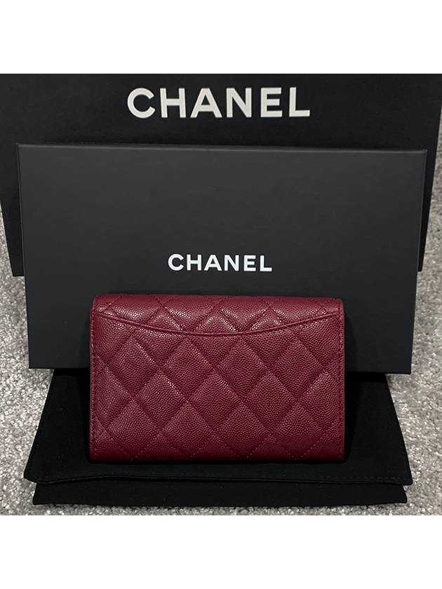 Classic Flap Wallet Grained Shiny Calfskin Gold Metal Burgundy - CHANEL - BALAAN 5