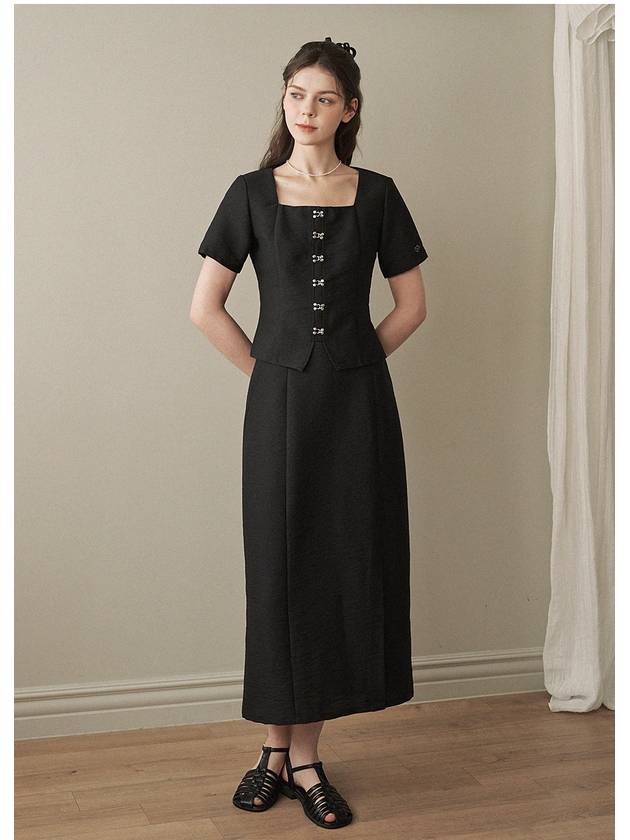 Deep square neck long dress black - MICANE - BALAAN 4