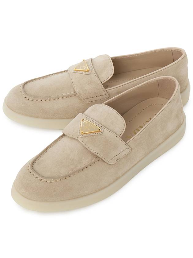 Triangle Logo Suede Leather Loafer Desert Beige - PRADA - BALAAN 2