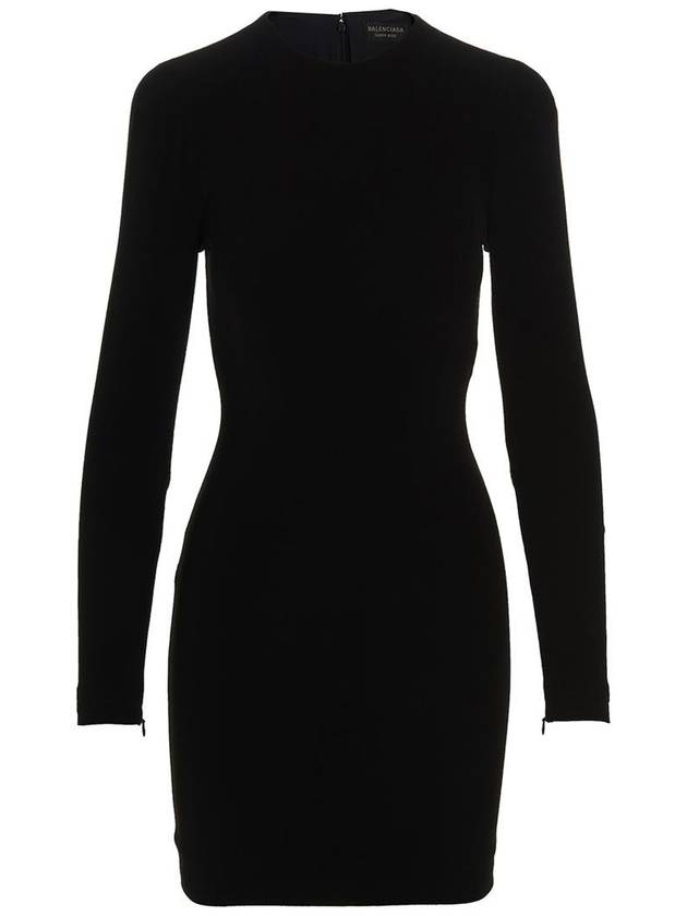 Women's Shoulder Pad Crew Neck Midi Dress Black - BALENCIAGA - BALAAN 2