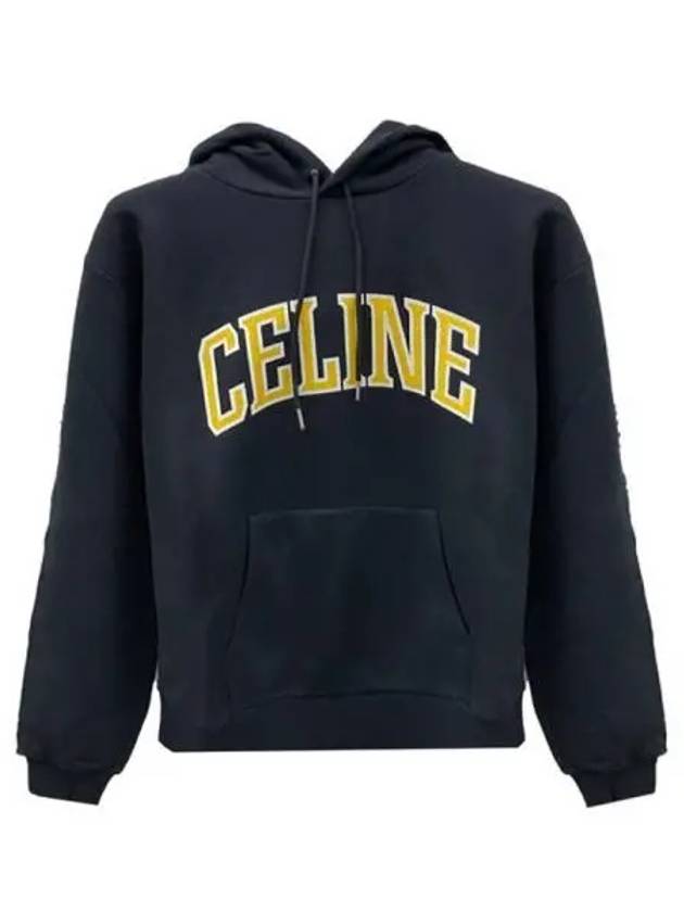 Logo College Crack Effect Cotton Fleece Loose Hooded Black Men s T shirt 271516 - CELINE - BALAAN 1