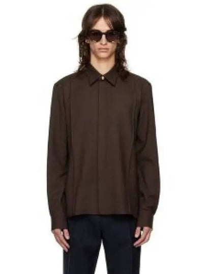 Pintuck Virgin Wool Long Sleeve Shirt Dark Coffee - AMI - BALAAN 2