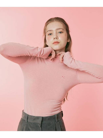 Wool High Neck Long Sleeve T-Shirt Pink - ETRE AU SOMMET - BALAAN 1