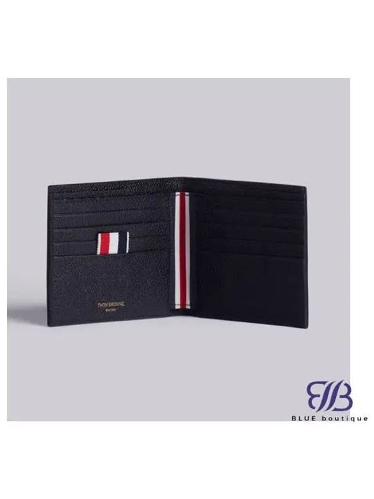 Pebble Grain Leather Half Wallet Black - THOM BROWNE - BALAAN 2