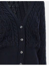 Merino Wool Crisscross Cable Stitch 3/4 Sleeve V-Neck Cardigan Navy - THOM BROWNE - BALAAN 11