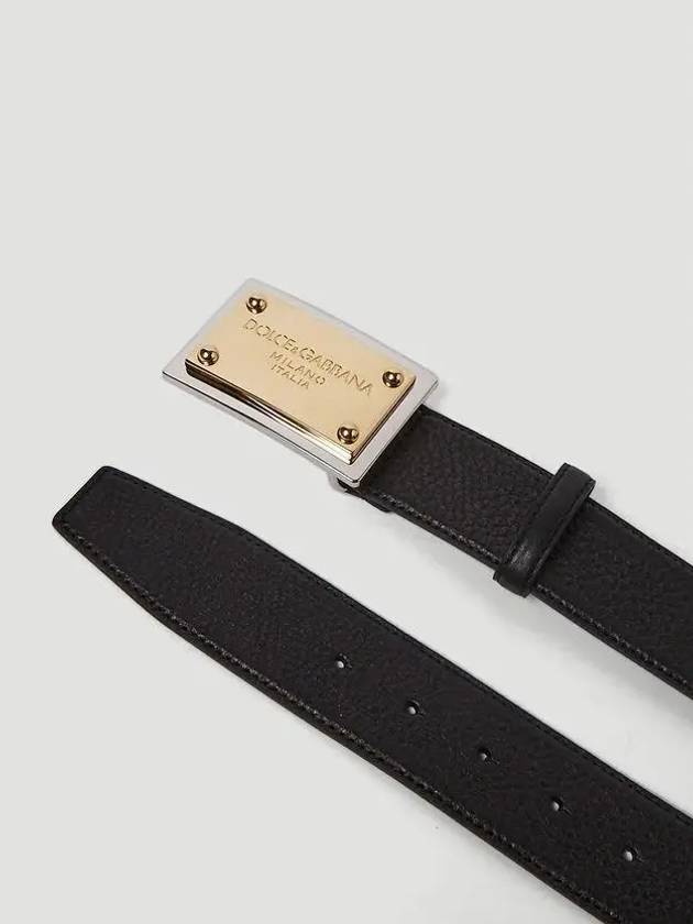 Dolce & Gabbana logo plaque punch hole grained leather buckle belt - DOLCE&GABBANA - BALAAN 2