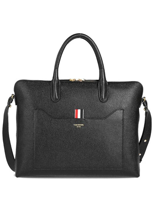 Pebble Grain Leather Slim Briefcase Black - THOM BROWNE - BALAAN 2