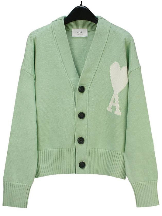 Big Heart Cotton Wool Oversize Cardigan Green - AMI - BALAAN 2