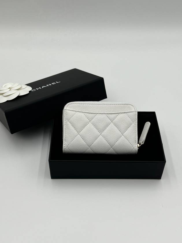 Women's classic zipper card wallet caviar white gold AP0216 - CHANEL - BALAAN 3