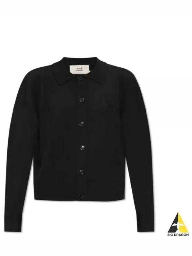 De Coeur Logo Wool Cardigan Black - AMI - BALAAN 2