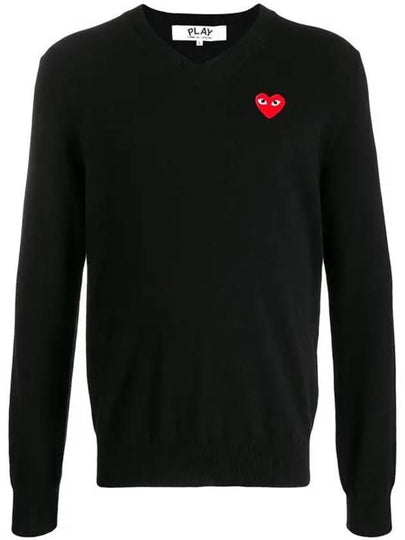 Heart Wappen V-Neck Wool KnitTop Black - COMME DES GARCONS - BALAAN 2