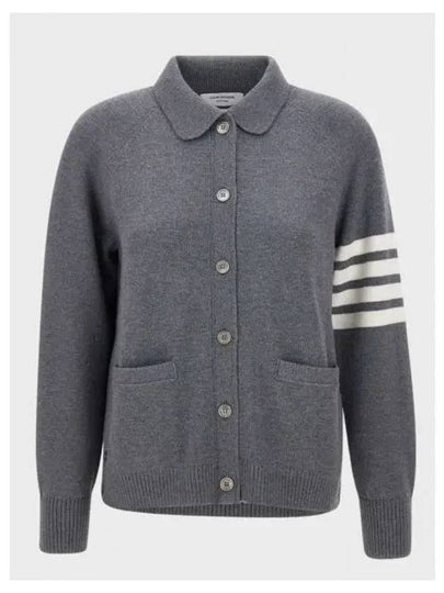 Women's 4 Bar Raglan Wool Polo Cardigan Grey - THOM BROWNE - BALAAN 2