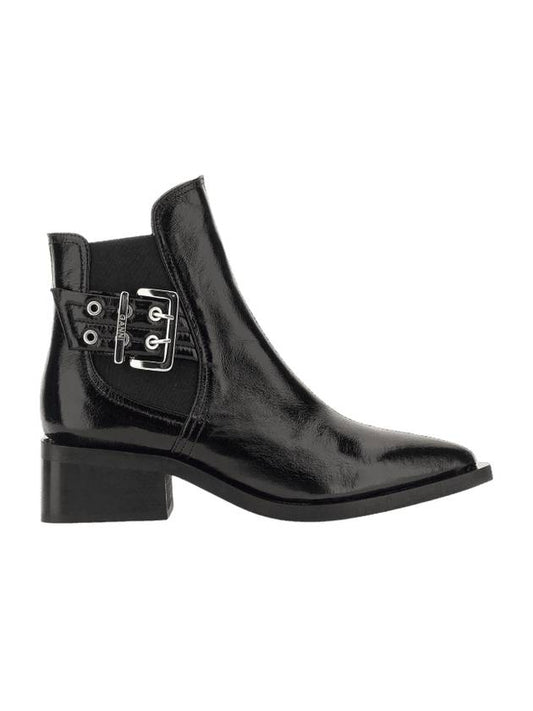 Chunky Buckle Detail Leather Chelsea Boots Black - GANNI - BALAAN 1