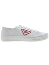 Triangle Logo Leather Low-Top Sneakers White Red - PRADA - BALAAN 3