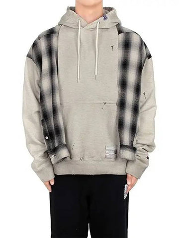 Gray Destroyed Check Shirt Hooded Sweatshirt A10HD551 WHITE 1210033 - MIHARA YASUHIRO - BALAAN 1