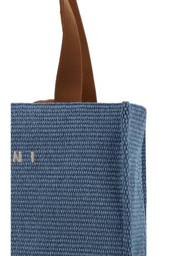 Embroidered Logo Raffia Tote Bag Light Blue - MARNI - BALAAN 5