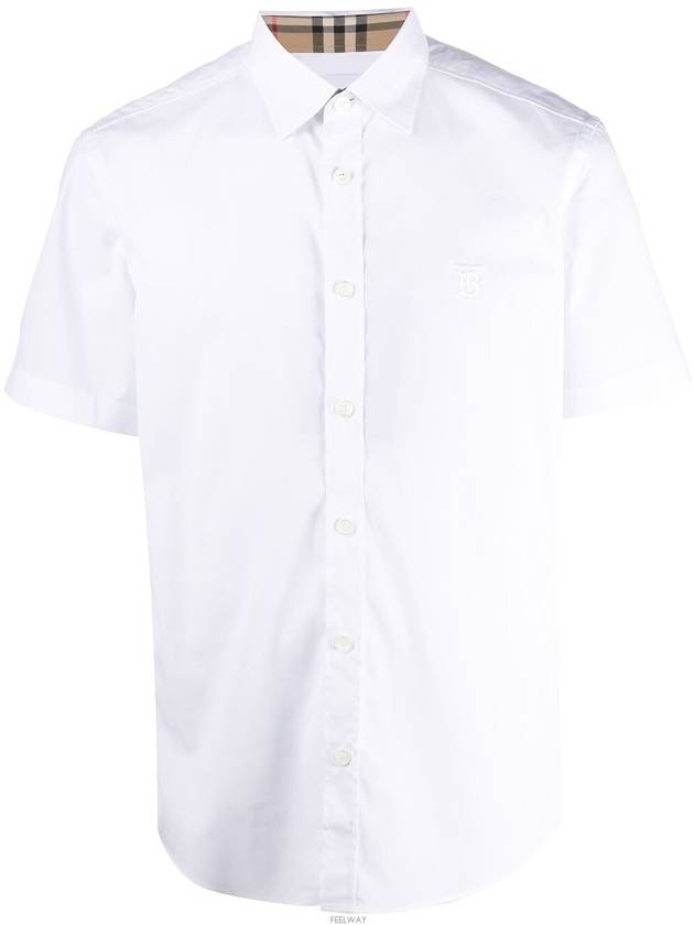 Chest Monogram Embroidered Cotton Short Sleeve Shirt White - BURBERRY - BALAAN 2