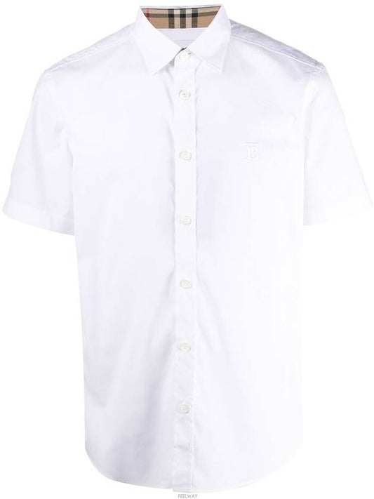 Chest Monogram Embroidered Cotton Short Sleeve Shirt White - BURBERRY - BALAAN 2