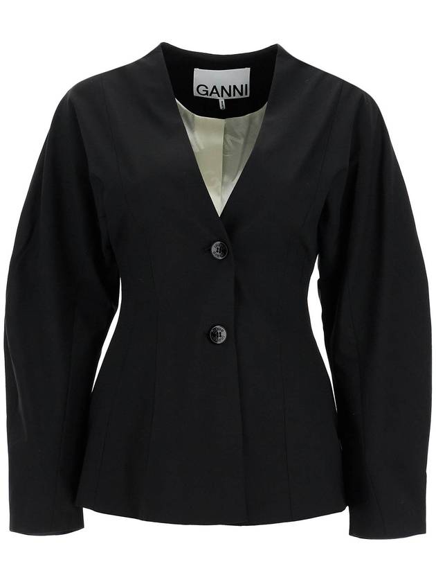 Drapey Melange Single Breasted Blazer Jacket Black - GANNI - BALAAN 2