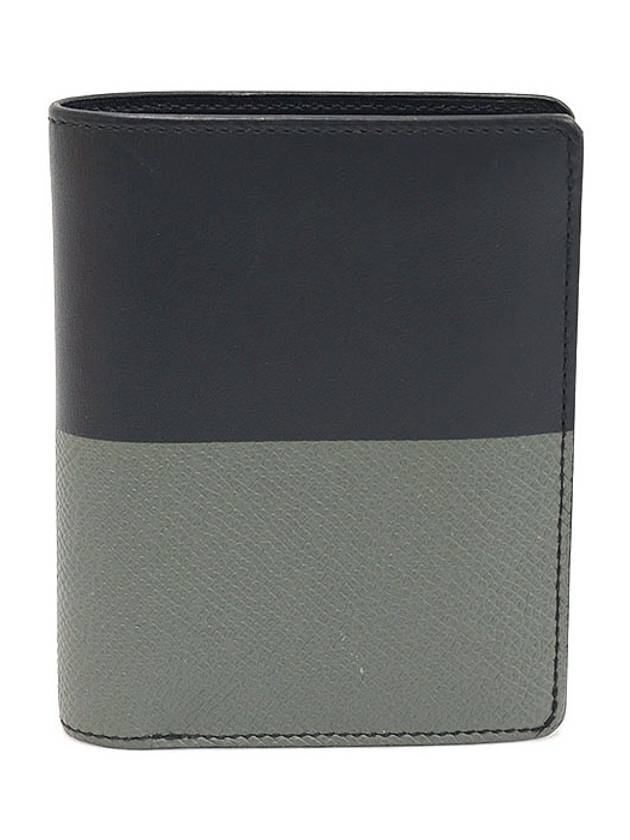 H074576CAAF Black Gray Two tone Appong Calfskin MANHATTAN Compact Card Half Wallet D Engraved - HERMES - BALAAN 1