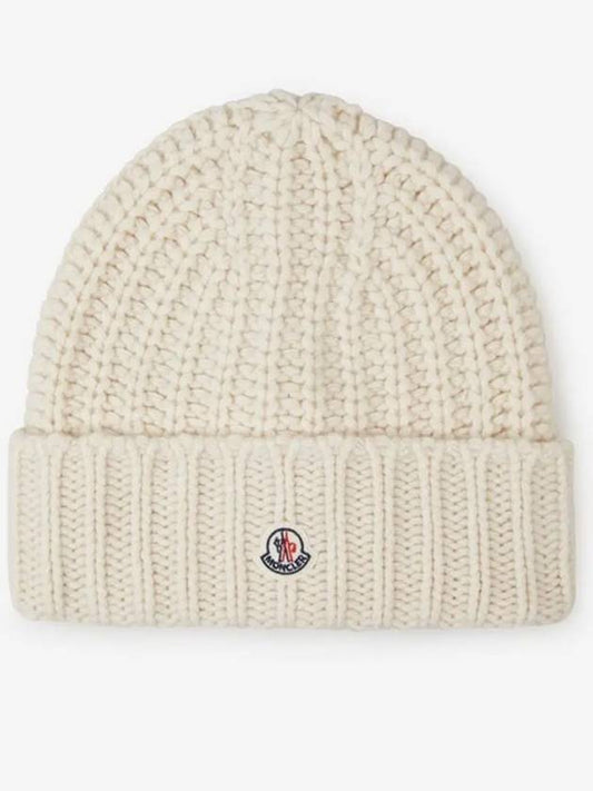 Logo Patch Cashmere Blend Beanie Ivory - MONCLER - BALAAN 2