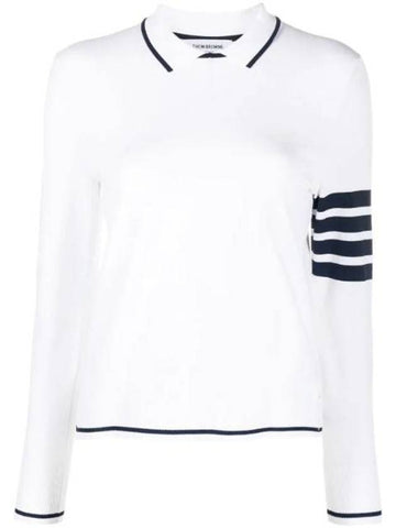 Women's Tipping Jersey Viscose Polo Shirt White - THOM BROWNE - BALAAN 1