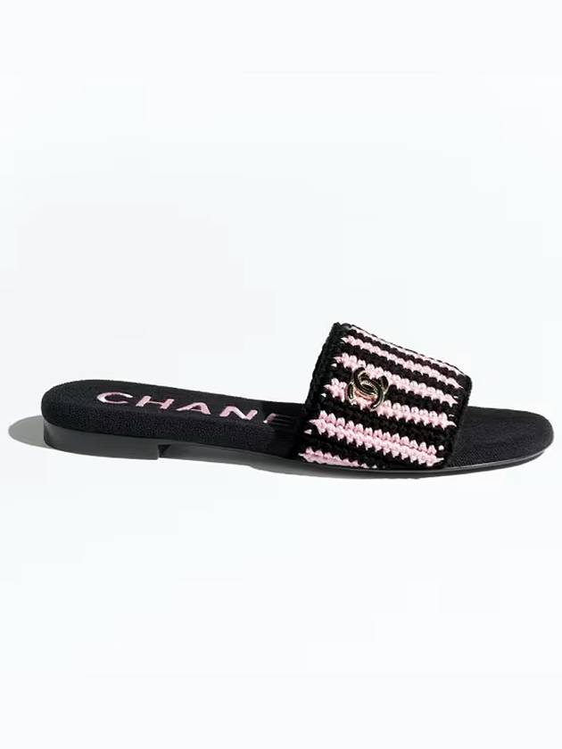 Mule slippers crochet black pink camel CC logo decoration - CHANEL - BALAAN 8