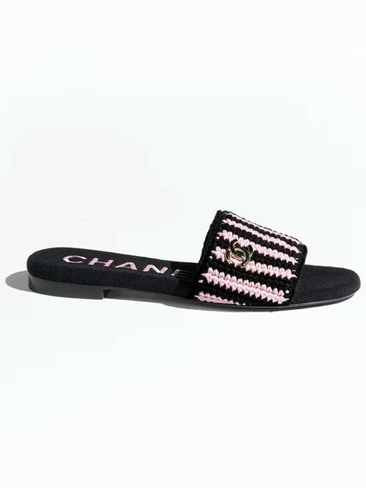 Mule slippers crochet black pink camel CC logo decoration - CHANEL - BALAAN 2