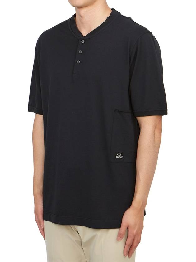 Tacting Piquet Buttoned Short Sleeve T-Shirt Black - CP COMPANY - BALAAN 3