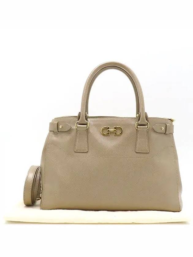 Ferragamo 21 D940 Beige Saffiano Leather Tote Bag Shoulder Strap 2WAY - SALVATORE FERRAGAMO - BALAAN 1