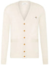 Men's Embroidered Logo Wool Cardigan White - VIVIENNE WESTWOOD - BALAAN 3