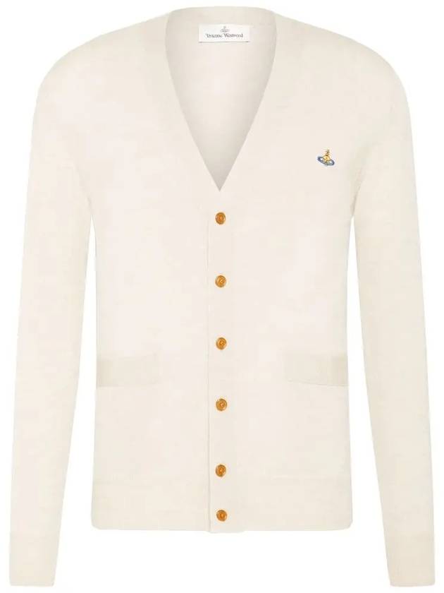 Men's Embroidered Logo Wool Cardigan White - VIVIENNE WESTWOOD - BALAAN 3