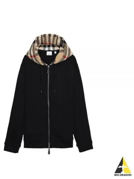 Check Hood Cotton Zip Up Hoodie Black Archive Beige - BURBERRY - BALAAN 2