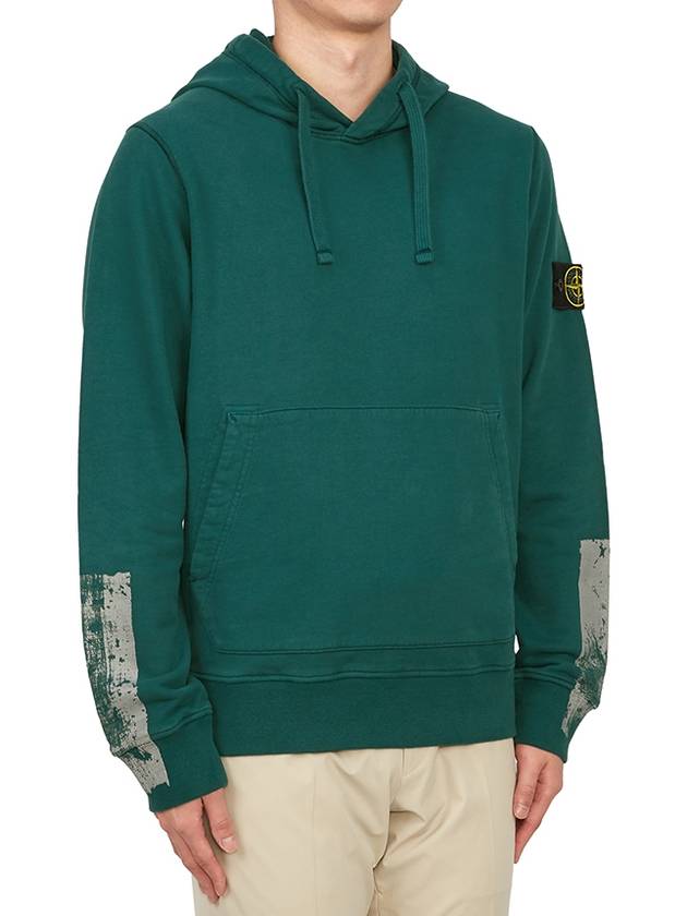 Tape For Print Brushed Cotton Fleece Hoodie Petrol Green - STONE ISLAND - BALAAN 4