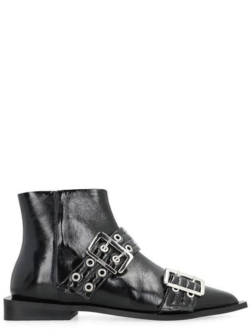 Ganni Faux Leather Ankle Boots - GANNI - BALAAN 1