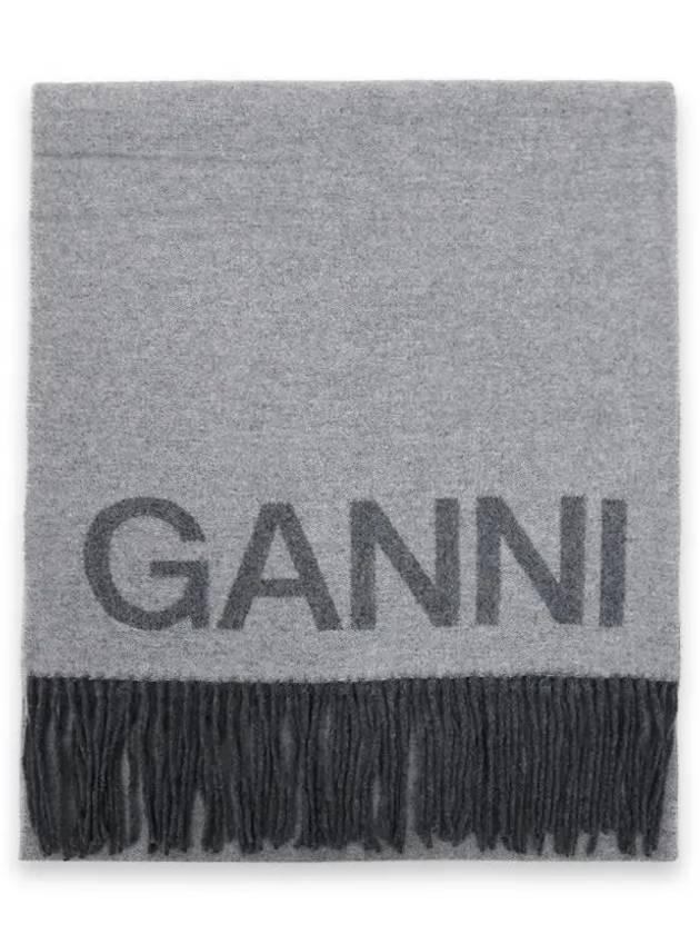 Fringes And Logo Muffler Grey - GANNI - BALAAN 3