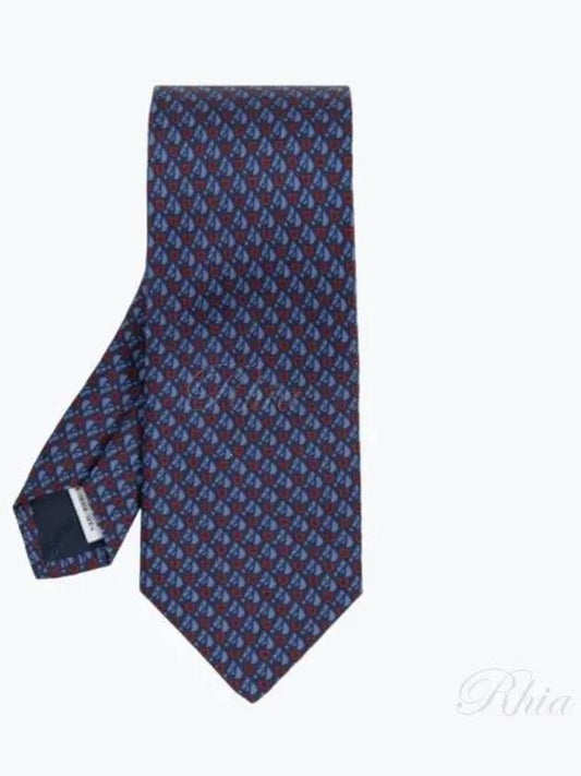 Equestrian Print Silk Tie Dark Blue - SALVATORE FERRAGAMO - BALAAN 2