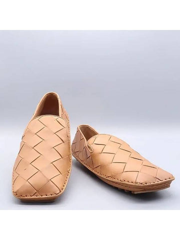 578309 Camel Intrecciato Leather Square Toe Driving Men s Loafers Size 44 - BOTTEGA VENETA - BALAAN 1