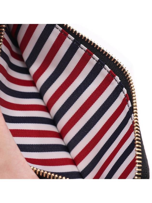 Stripe Zip Around Pebble Grain Leather Card Wallet Black - THOM BROWNE - BALAAN 7