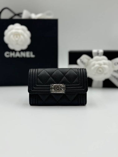 Classic Card Wallet Boy Snap Coin Purse Black Silver A80603 - CHANEL - BALAAN 1